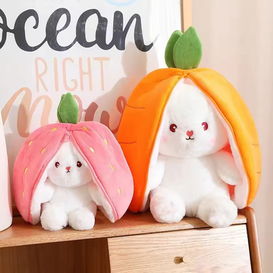 🔥Last Day 50% 🐰Easter Bunny Plush Reversible Carrot Strawberry Bunny Plush Toy Pillow Bunny With Zipper Birthday Gift For Boys Girls Kids Doll