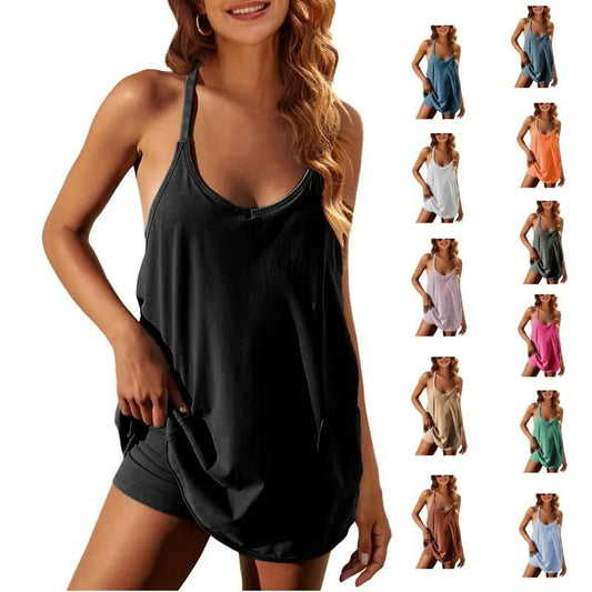 Casual Sleeveless Mini Dress With Built-In Shorts